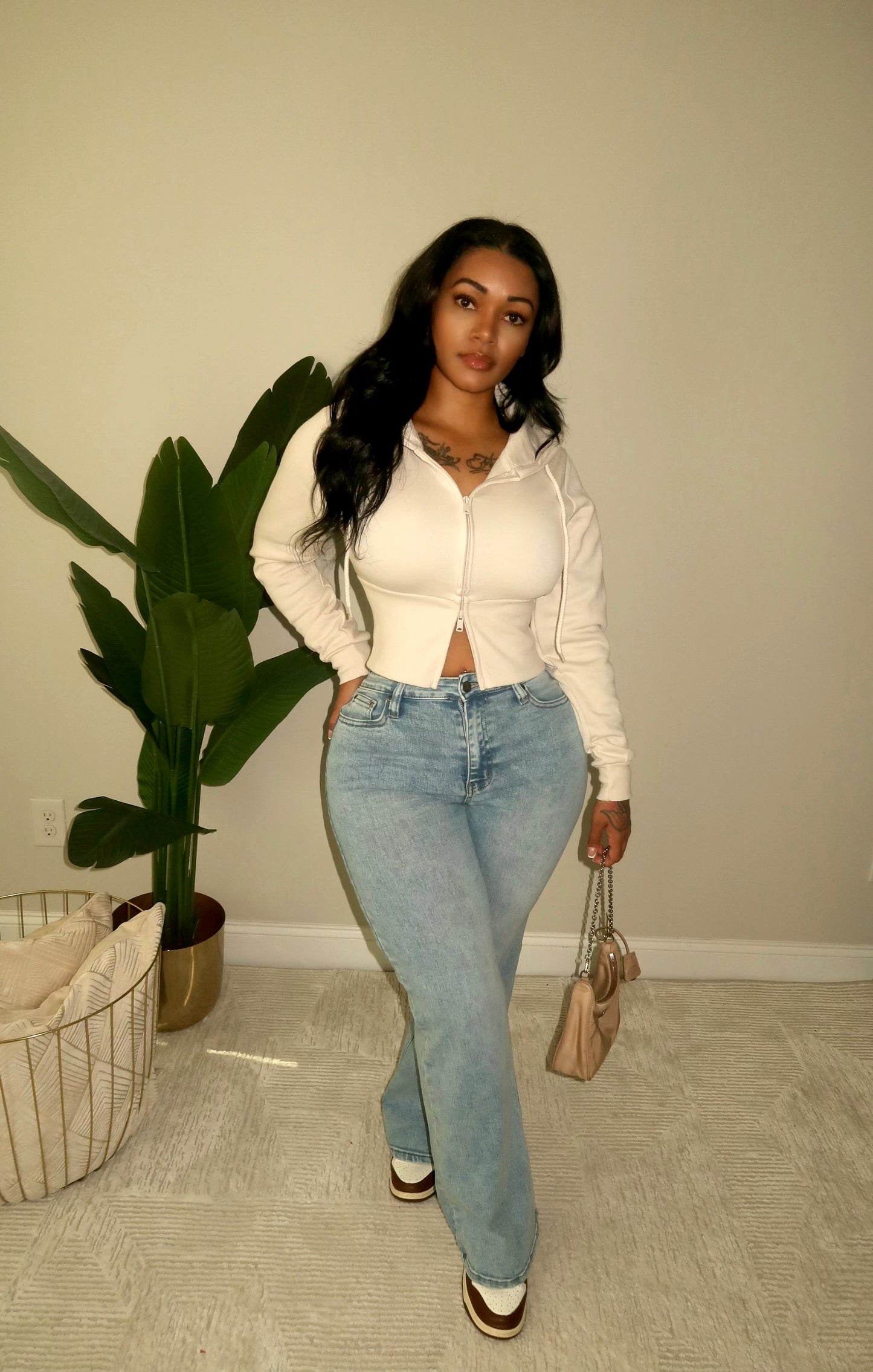 Relaxed Zip Up Hoodie (Cream)