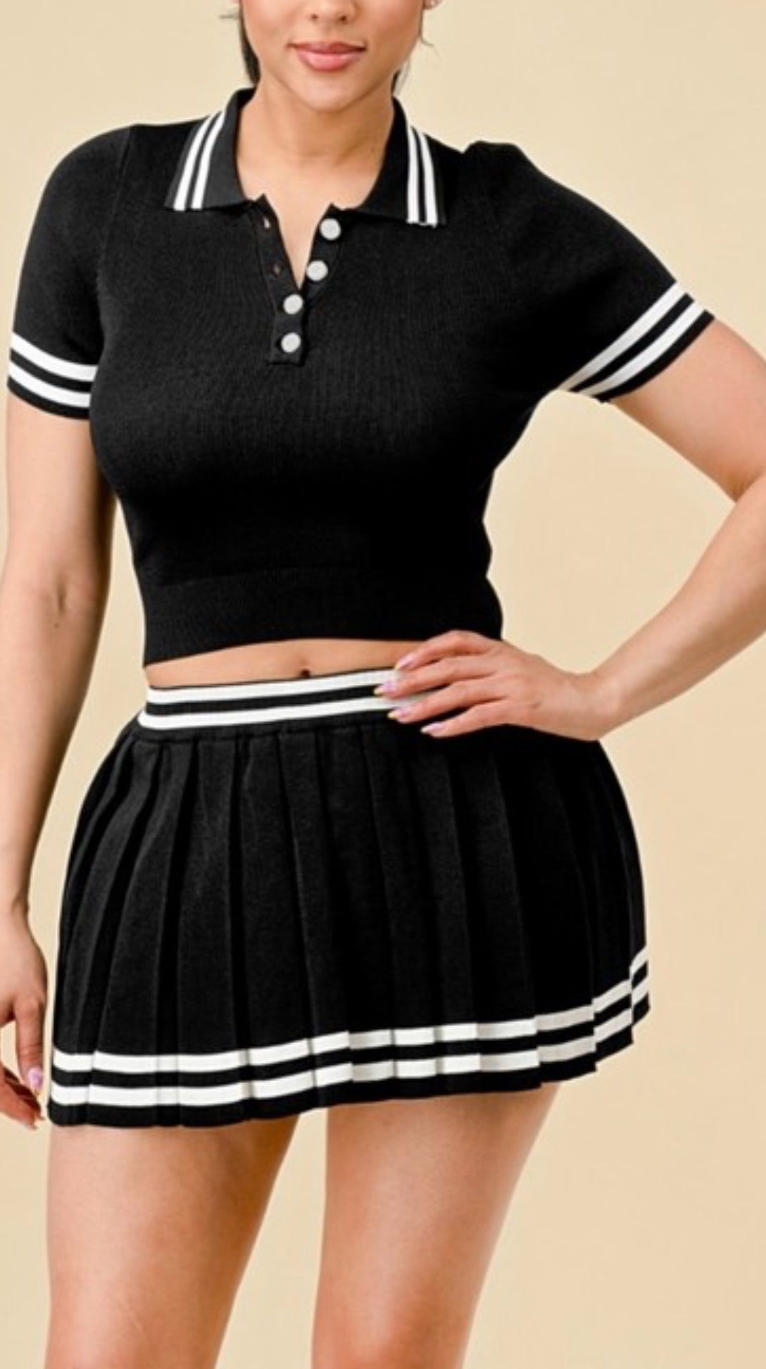 Let’s Play Tennis Skirt Set (Black)