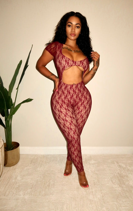 Dump Him Lace Jumpsuit (Wine)