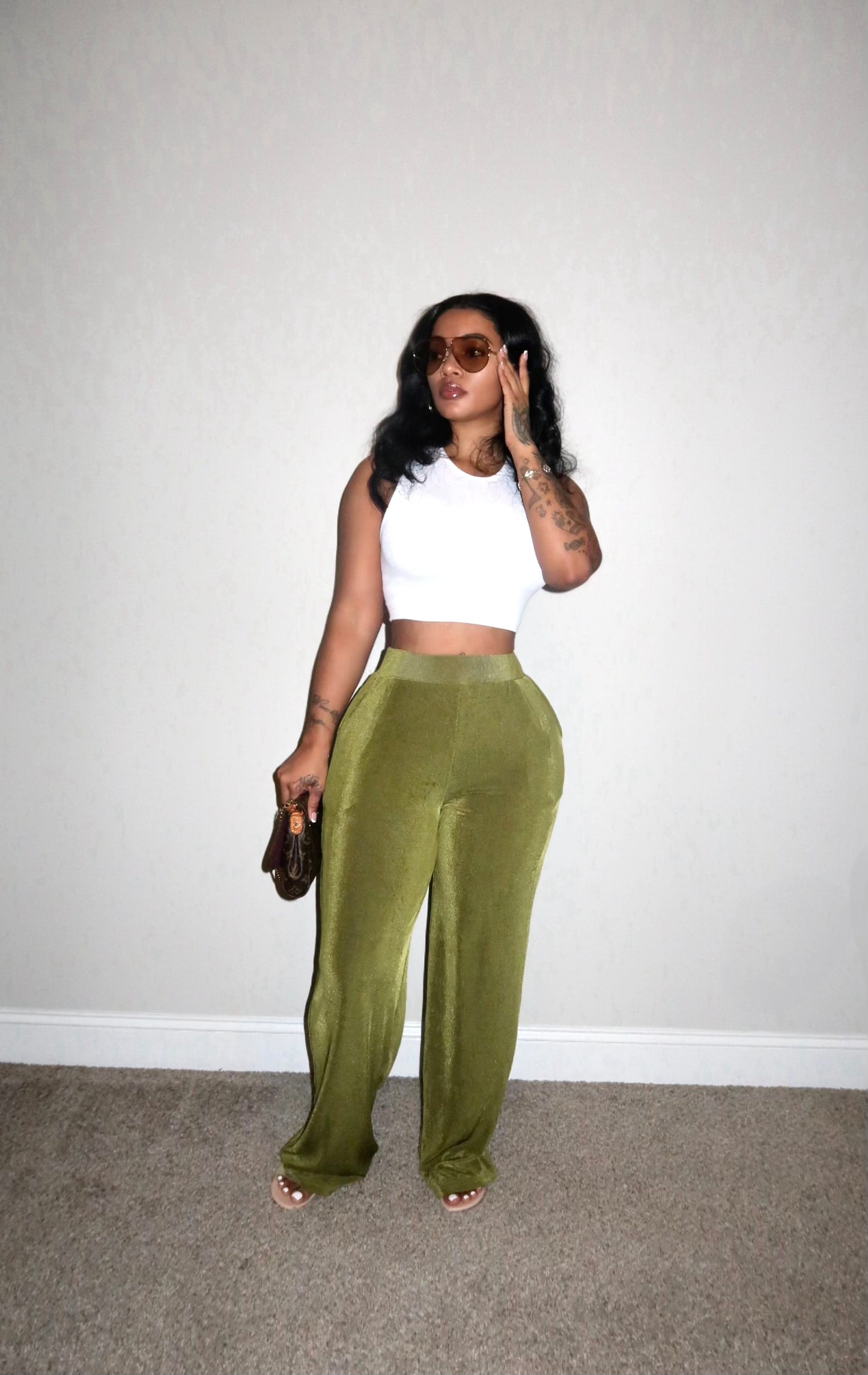 Camilla Wide Leg Pants (Olive)