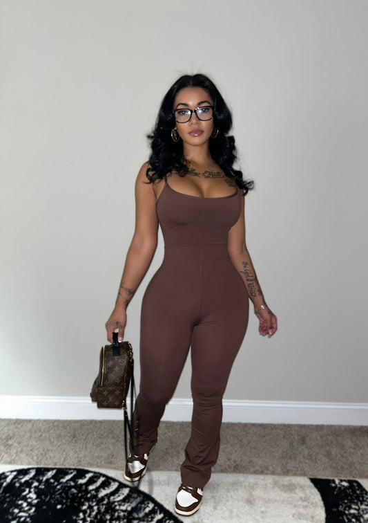 Let’s Get It Active Jumpsuit (Brown )