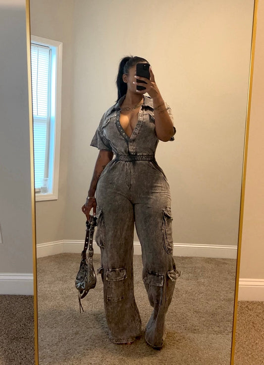 Cargo Jumpsuit (Acid Charcoal)